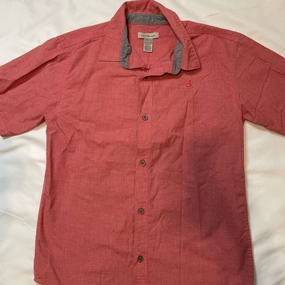 Boys Calvin Klein jeans size large red button down shirt